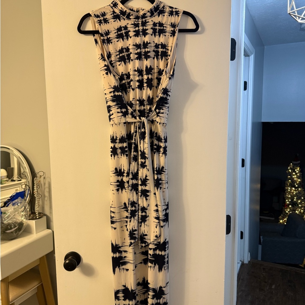 London Times Navy and Cream Maxi Dress
